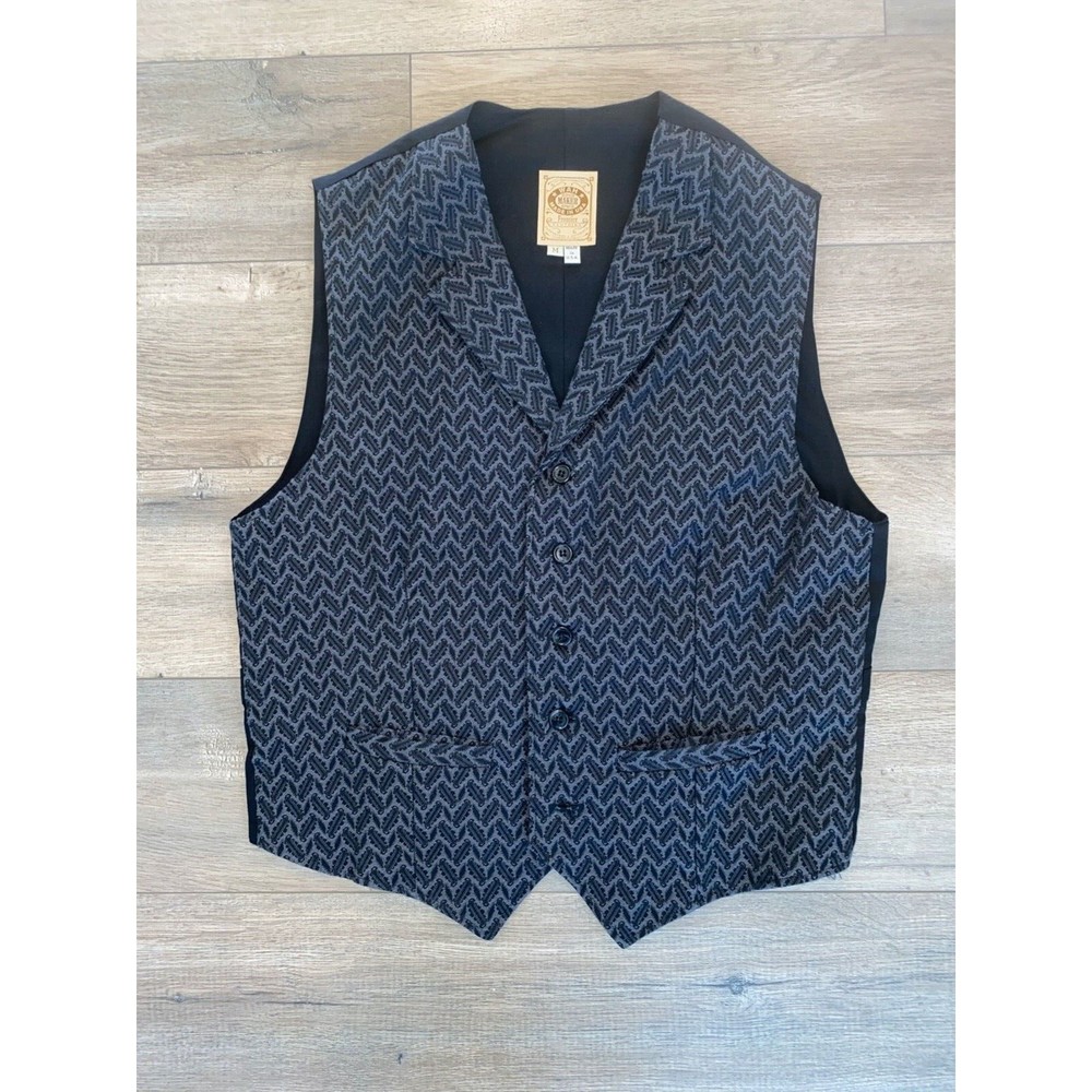 Wah Maker Mens M Black & Silver Geometric Frontier Clothing Vest Made In U.S.A.